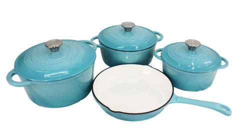 Leopard 7 Piece Cast Iron Dutch Oven Cookware Set Ultra High Quality- SKY BLUE