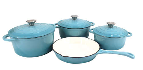 Leopard 7 Piece Cast Iron Dutch Oven Cookware Set Ultra High Quality- SKY BLUE