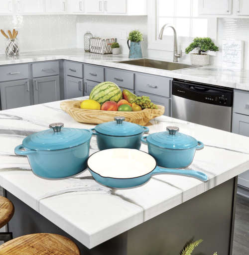 Leopard 7 Piece Cast Iron Dutch Oven Cookware Set Ultra High Quality- SKY BLUE