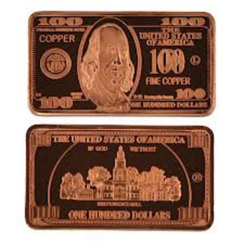 SOLID COPPER BULLION BAR IN CAPSULE 100 DOLLARS