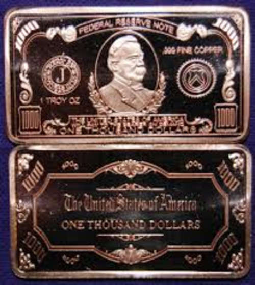 SOLID COPPER BULLION BAR IN CAPSULE 1000 DOLLARS