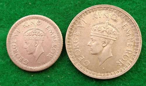 British India 1942 half and quarter rupee lot