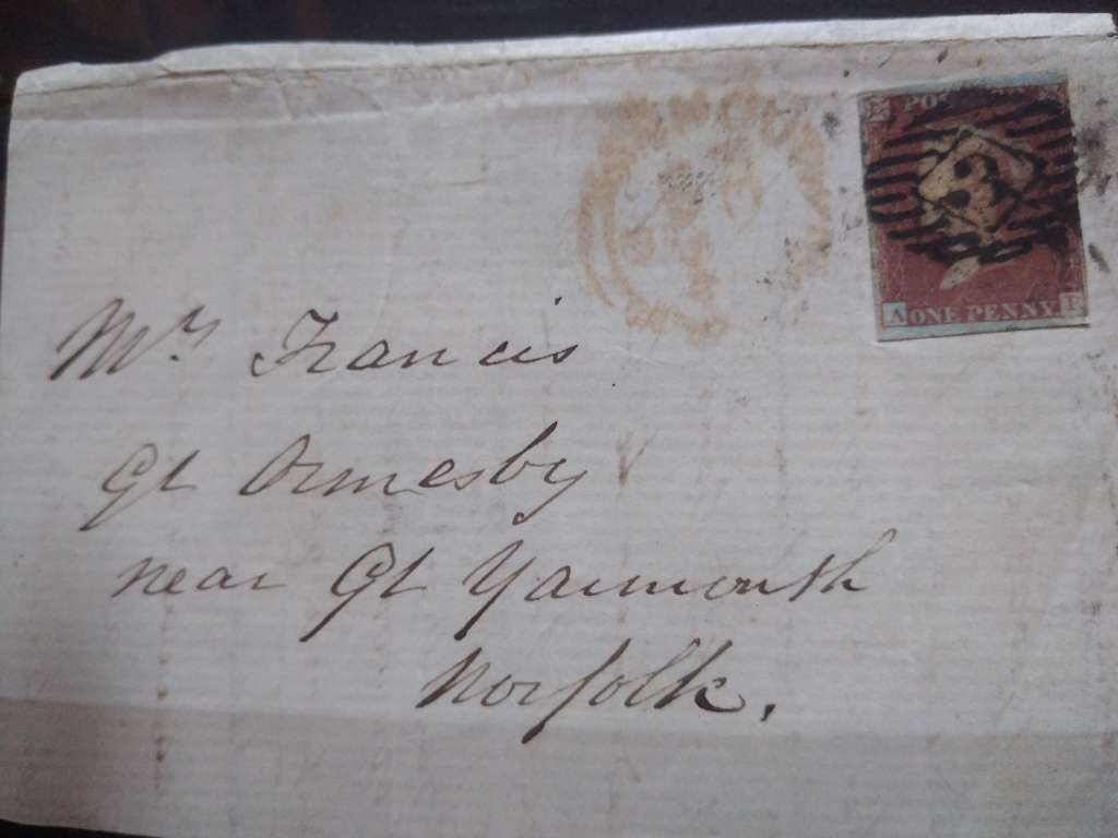 Great Britain penny red used on letter.