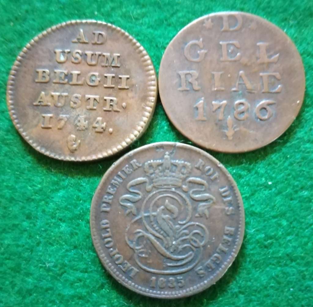 Austria 1744 Liard, Province of Gelderland 1786 Duit and Belgium .1835. 2 cents