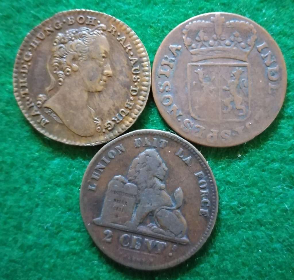 Austria 1744 Liard, Province of Gelderland 1786 Duit and Belgium .1835. 2 cents