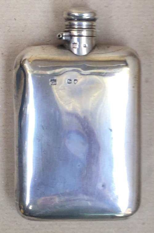 Solid Silver Hip Flask....date mark rubbed, based on maker's mark made 1875/89...120 grams