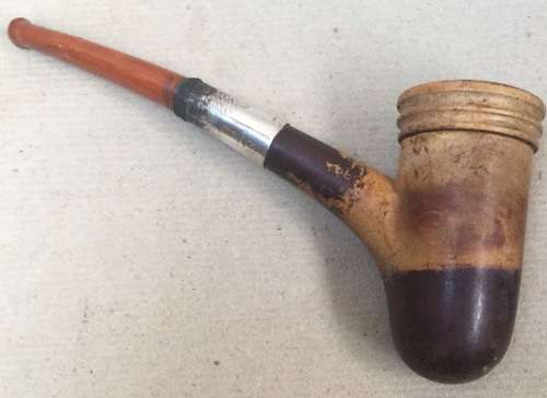 Antique meerschaum, amber and silver pipe .....sold by Ward of Burlington Arcade