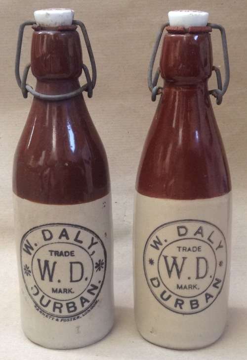 W. Daly stoneware bottles, one made by Barnett & Foster (5)