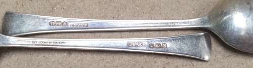 Sterling silver mocha spoons. Set of six, 48 grams. Chevron patter. Birmingham silver marks.