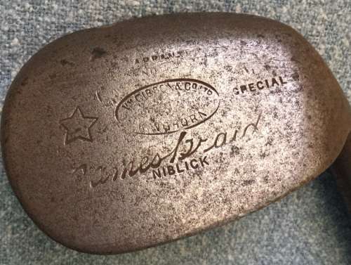 Antique hickory shaft Wm. Gibson of Kinghorn, Scotland, smooth faced niblick, James Braid, star mark