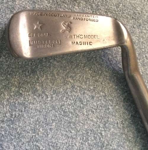 Antique hickory shaft stainless goose neck Smith's Model mashie....length to heel 94 cms