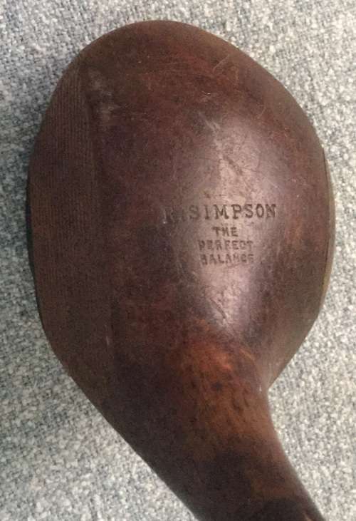 Antique hickory shaft "The Perfect Balance" brassie by R. Simpson of Carnoustie