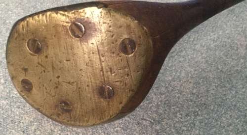 Antique hickory shaft "The Perfect Balance" brassie by R. Simpson of Carnoustie