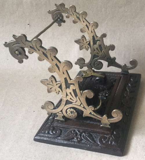 19thC Cast iron and brass pen holder and cleaning brush