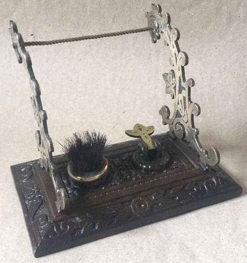 19thC Cast iron and brass pen holder and cleaning brush
