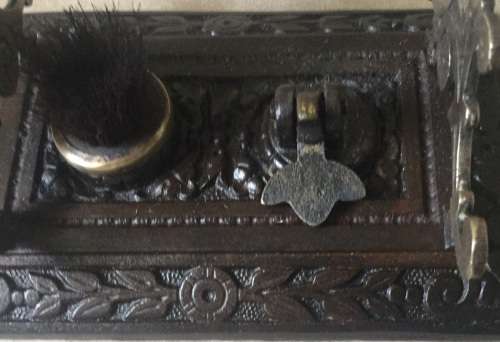 19thC Cast iron and brass pen holder and cleaning brush
