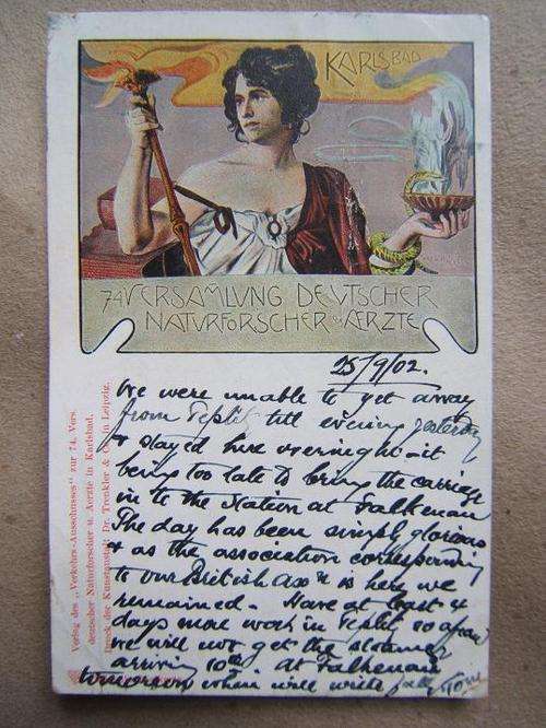 Vintage postcard from 1902 Karlsbad exhibition