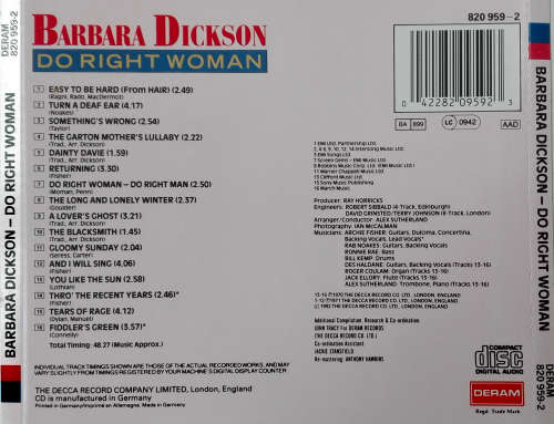 Barbara Dickson - Do Right Woman CD Import Rare