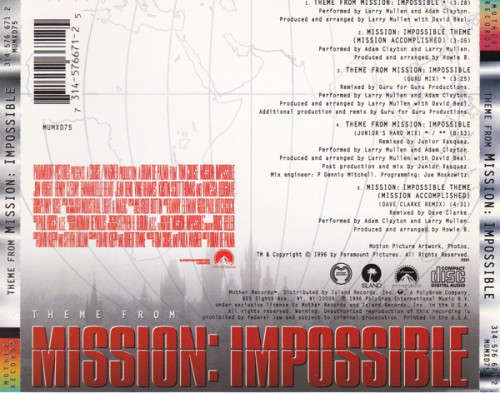 Adam Clayton & Larry Mullen - Theme From Mission: Impossible Maxi Single CD Import
