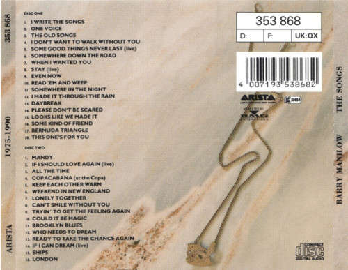 Barry Manilow - Songs: 1975 - 1990 Double CD Import