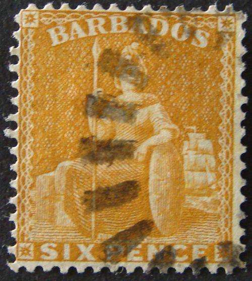 Barbados RARE 6d Orange - fine used - CV R900