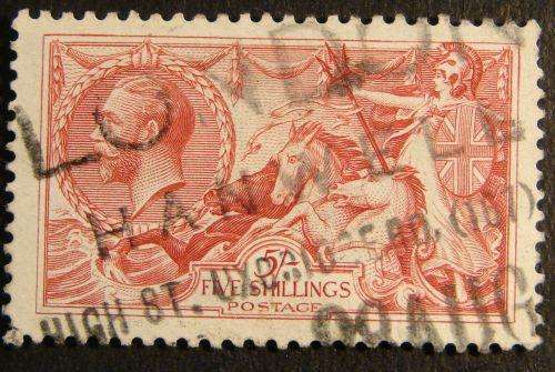 1915-18 VERY FINE USED 5/- SEAHORSE VERY CLEAR CANCEL CV R1200