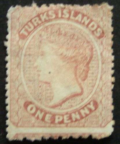 VERY RARE TURKS ISLAND 1ST STAMP 1D BROWN CV  R800 MINT