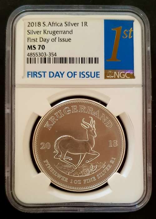 2018 Silver Proof Krugerrand NGC MS70 First Day Of Issue (Scarce Blue Label) Perfect