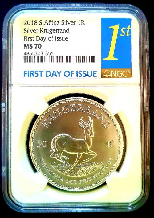 2018 Silver Proof Krugerrand NGC MS70 First Day Of Issue (Scarce Blue Label) Perfect