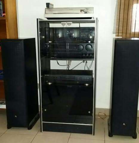 Complete Hi Fi System, AR Speakers, CD, Double Cassette Deck, Turn Table and stand