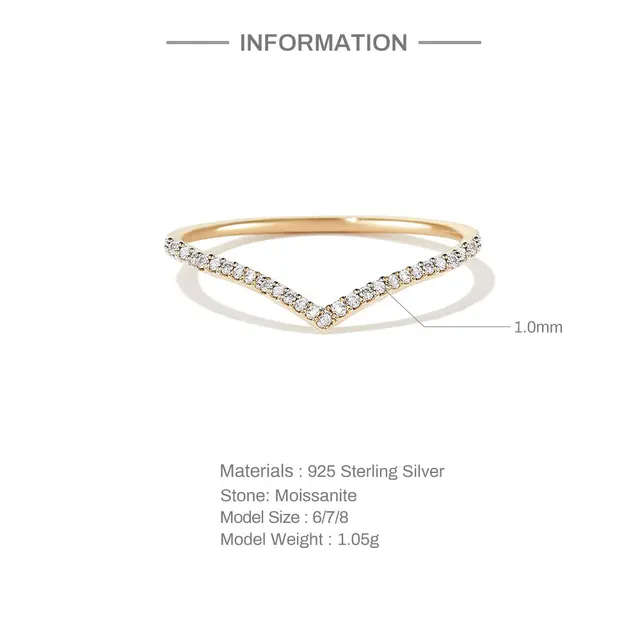 18K Real Gold Plated, V-Shape Moissanite Ring