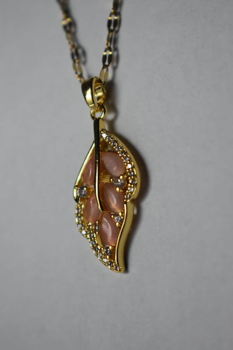 18K Gold Plated Orange Feather Necklace