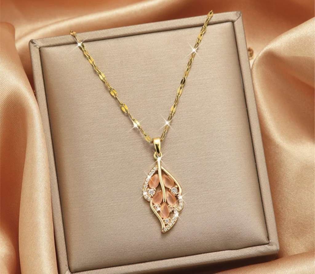 18K Gold Plated Orange Feather Necklace