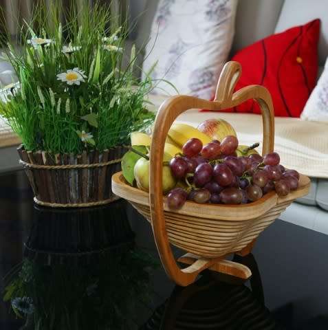 Bamboo Fruit Basket, Foldable for easy storage and travel