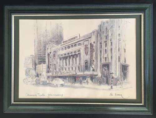 ABE BERRY - SA LISTED ARTIST - ORIGINAL WATERCOLOUR PAINTING OF COLLOSEUM THEATRE JOHANNESBURG