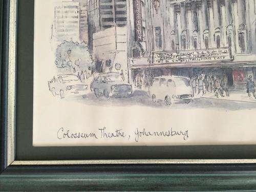 ABE BERRY - SA LISTED ARTIST - ORIGINAL WATERCOLOUR PAINTING OF COLLOSEUM THEATRE JOHANNESBURG
