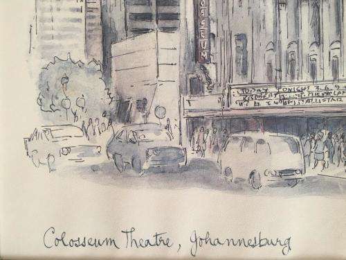 ABE BERRY - SA LISTED ARTIST - ORIGINAL WATERCOLOUR PAINTING OF COLLOSEUM THEATRE JOHANNESBURG