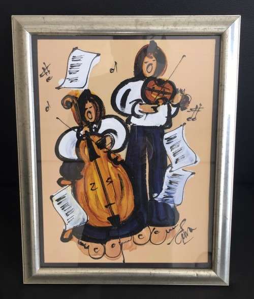 SA LISTED ARTIST - ORIGINAL ERNA BASSON  `STRINGED DUET`  FRAMED OIL PAINTING ON CANVAS ON BOARD