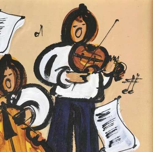 SA LISTED ARTIST - ORIGINAL ERNA BASSON  `STRINGED DUET`  FRAMED OIL PAINTING ON CANVAS ON BOARD