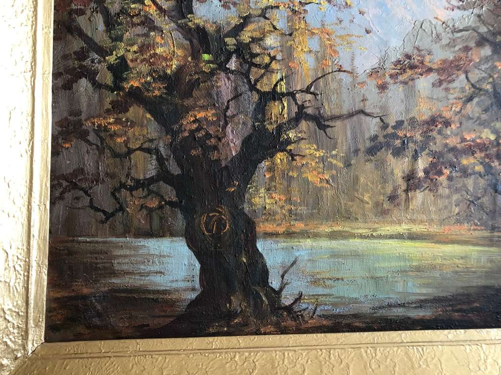 ORIGINAL T REYNEKE - AUTUMN MOUNTAIN LANDSCAPE OIL ON CANVAS PAINTING ATTACHED TO BOARD