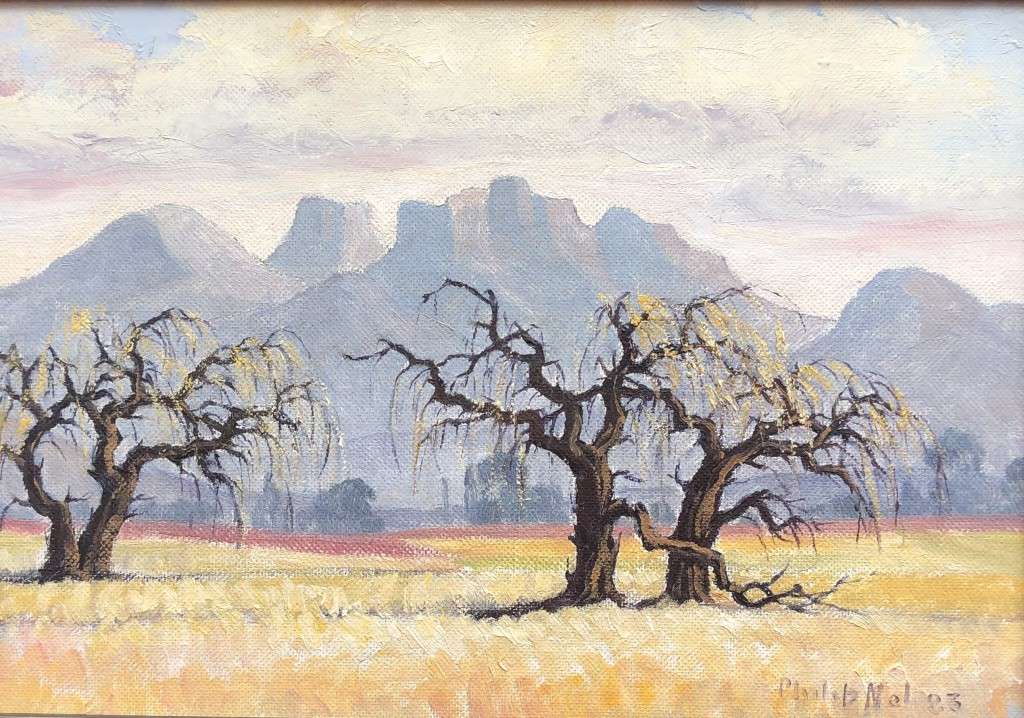 ORIGINAL WELL KNOWN SA ARTIST - PHILIP NEL - LANDSCAPE OIL ON CANVAS ON BOARD SIGNED AND DATED