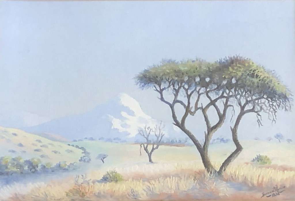 ORIGINAL - BANIE VAN DER MERWE (1903-1972) NAMIBIAN LANDSCAPE - WATERCOLOUR , SIGNED - DATED 1936