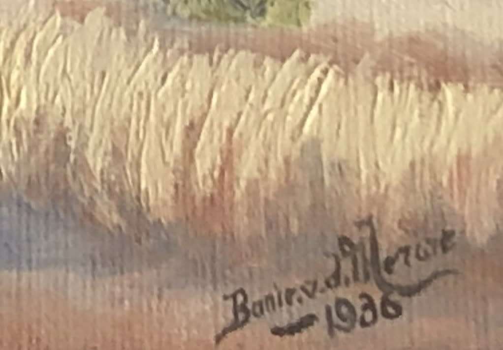 ORIGINAL - BANIE VAN DER MERWE (1903-1972) NAMIBIAN LANDSCAPE - WATERCOLOUR , SIGNED - DATED 1936