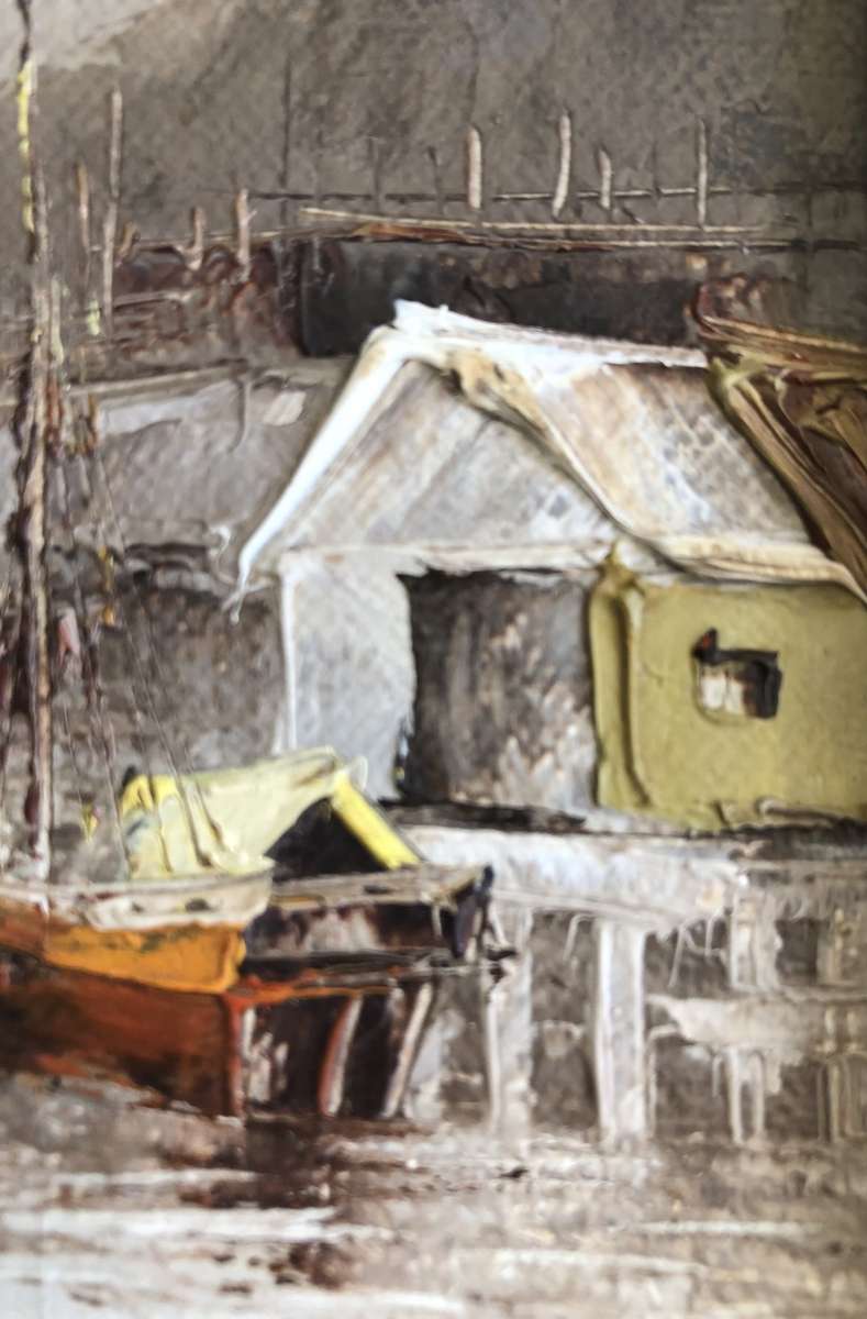 ORIGINAL - L. WONG - JUNK SHIPS IN HARBOUR OIL ON CANVAS ATTACHED TO BOARD - SIGNED