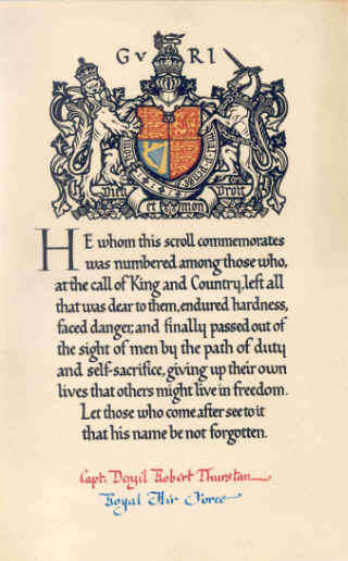 ORIGINAL Memorial Scroll for Captain Denzil Robert Thurston AFC Royal Air Force