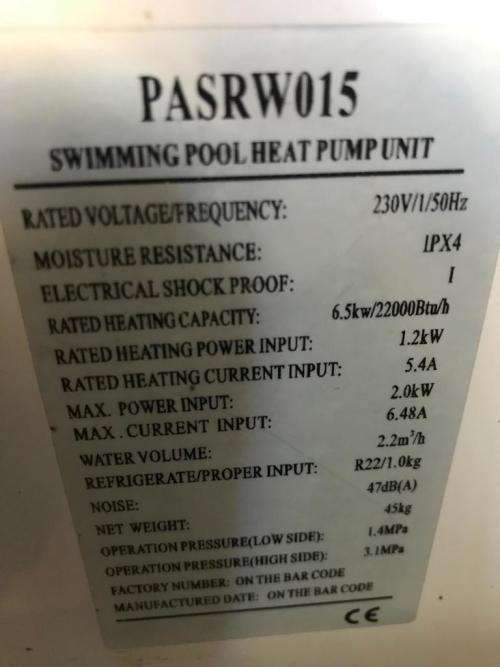 LATE ENTRY - BARGAIN - SWIMMING POOL HEAT PUMP UNIT