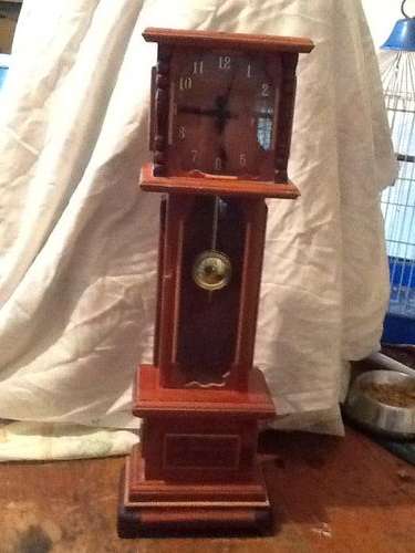 miniture wooden grandfather battery operated clock