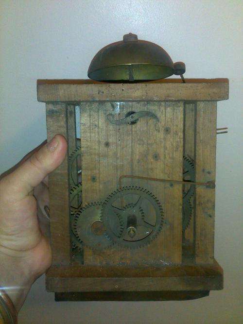 old wooden wall clock meganism