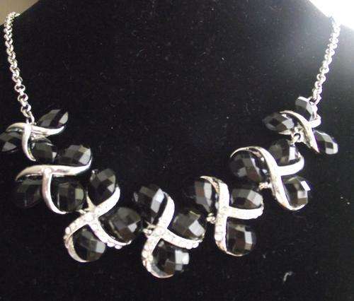 Gorgeous Black Faux & Austrian  Crystals  Necklace