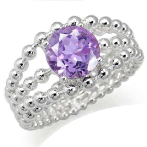 Natural .89ct Amethyst SOLID 925 Sterling Silver Solitaire Ball Ring size 8